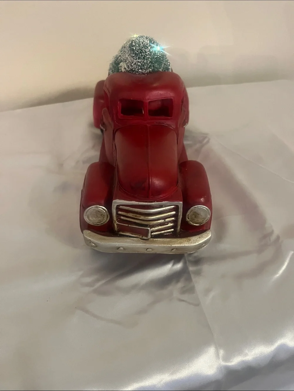 Large Red Vintage Truck Holiday Accent with Light up Christmas Tree in back